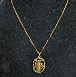 Vintage Catamore 12 KGF Tiger's Eye Scarob Pendant Necklace